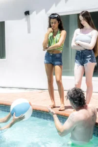 Kylie Rocket & Hazel Moore by the pool