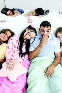 He is sniffing her panties