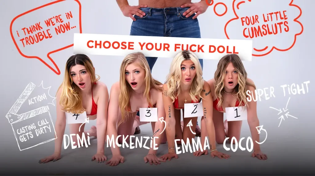 Pervz Polar Opposites: Four Petite Blondes vs Huge Director (PervCasting) featuring Mckenzie Mae, Emma Rosie, Demi Hawks & Coco Lovelock