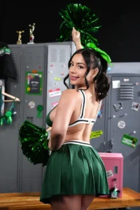 Showing her back